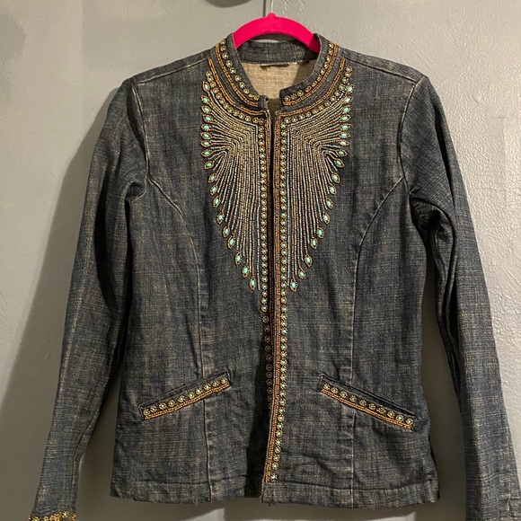 None Jackets & Blazers - Vintage Beaded Denim Jean Jacket